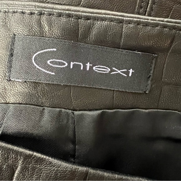 Context Reptile Embossed Leather Mini Skirt Size 8 Black Lined - Picture 3 of 4